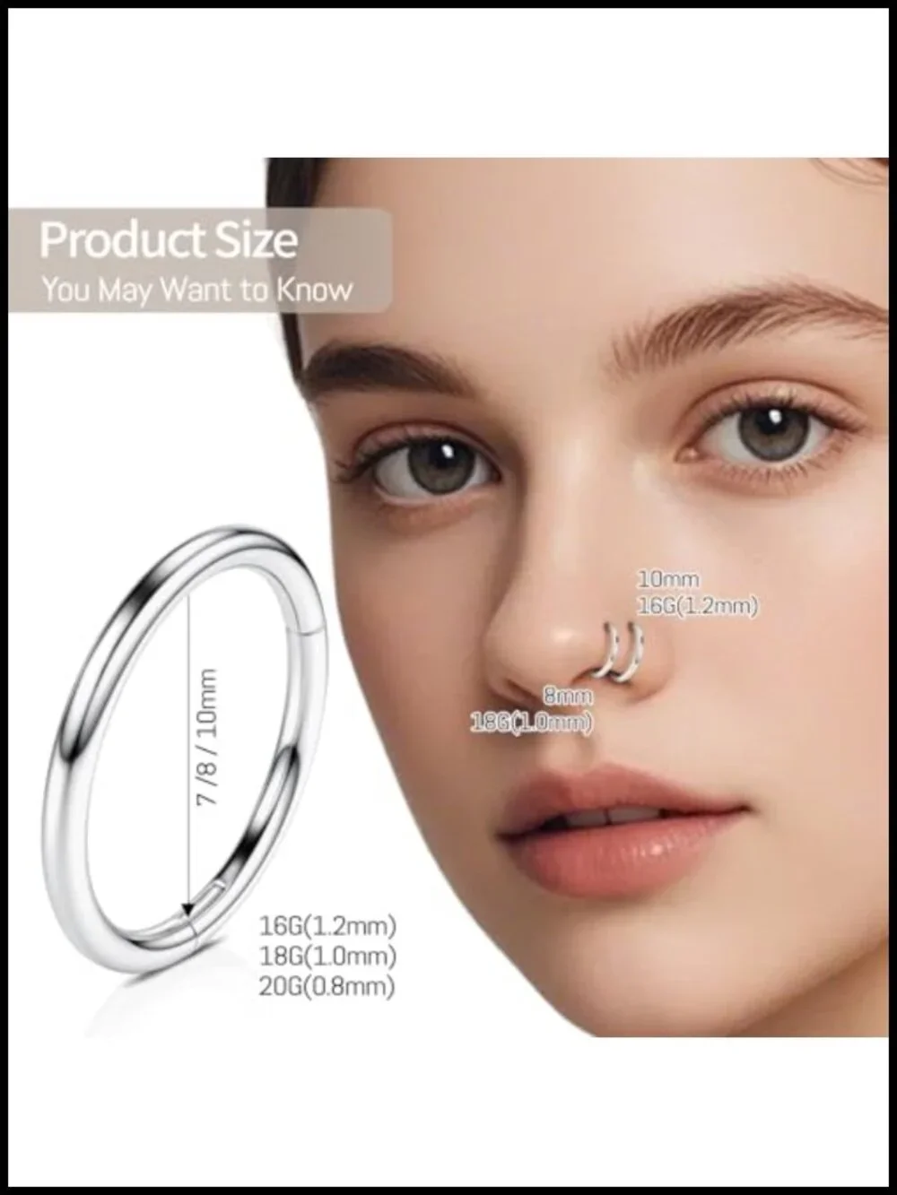 Hypoallergenic Titanium Nose Rings for Women 2-Piece Double Hoop